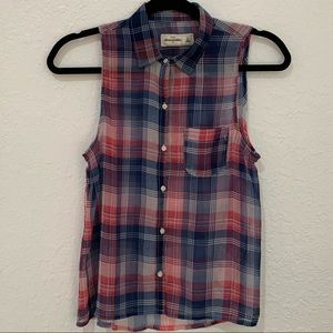 Flannel button down tank top
